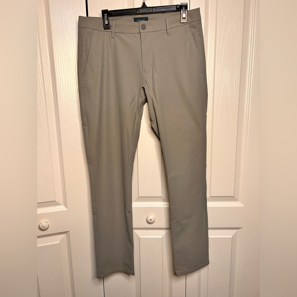 Taylrd Pants Mens 33X32 Gray‎ Chino Slim Fit Casual Polyester Stretch Golf